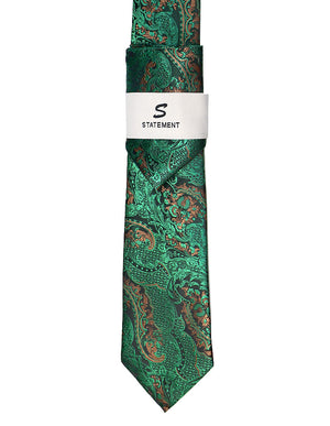 GREEN PAISLEY 2 PC TIE & HANKIE SET