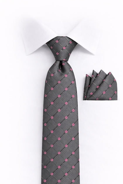 GRAY PINK FLORAL 2 PC TIE & HANKIE SET – Bachrach