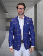 LEXINGTON INDIGO WINDOWPANE MODERN FIT BLAZER