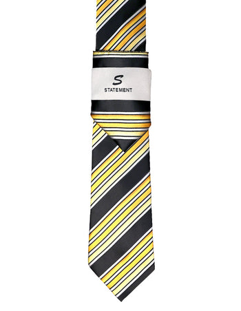 YELLOW STRIPE 2 PC TIE & HANKIE SET