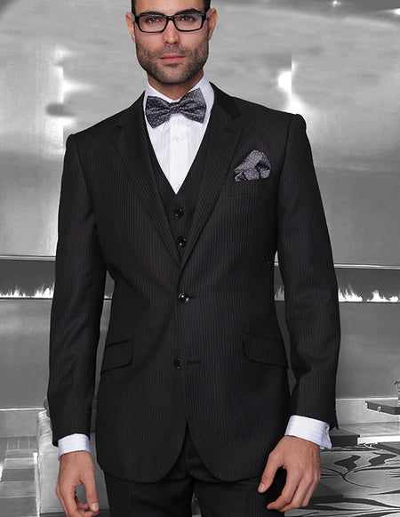 LIONEL 3 PC BLACK PINSTRIPE MODERN FIT SUIT