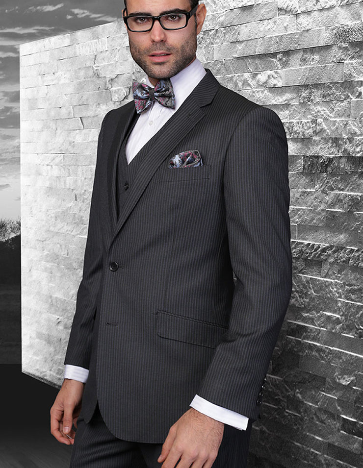 LIONEL 3 PC CHARCOAL PINSTRIPE MODERN FIT SUIT