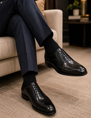 Statement Hand-Patina Black Wingtip Shoe