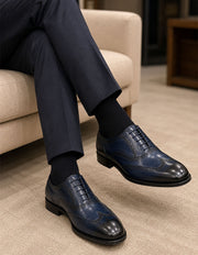 Statement Hand-Patina Blue Wingtip Shoe