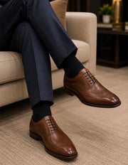 Statement Hand-Patina Cognac Wingtip Shoe
