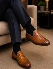 Statement Woven Leather Slip-On – Cognac