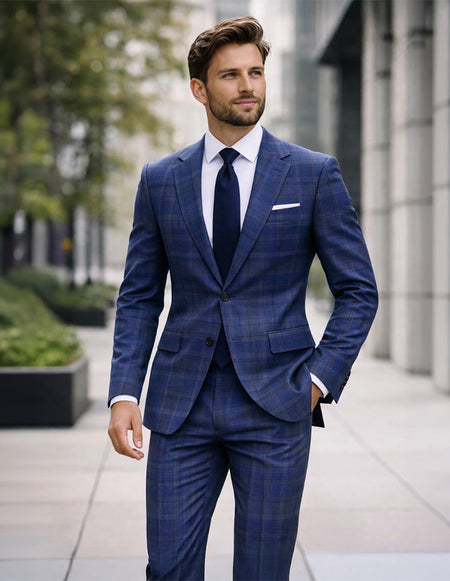 BLUE 2 PC MODERN FIT SUIT