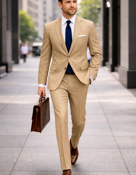 BEIGE 2 PC MODERN FIT SUIT