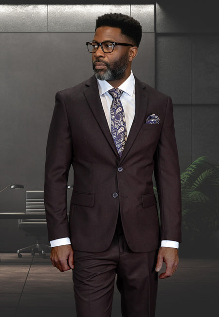 BROWN 2 PC MODERN FIT SUIT