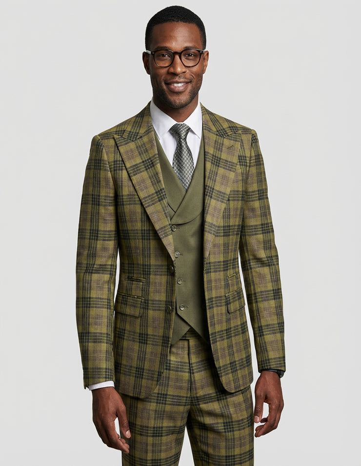 ANCONA 3 PC BRONZE PLAID MODERN FIT SUIT