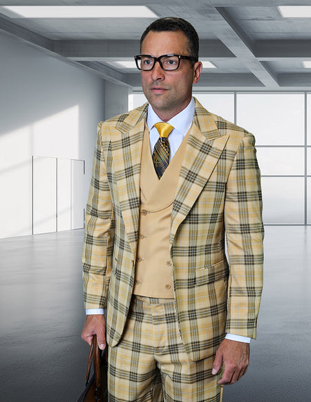 ANCONA 3 PC CAMEL PLAID MODERN FIT SUIT