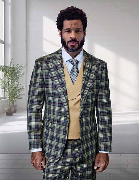 ANCONA 3 PC EGGPLANT PLAID MODERN FIT SUIT