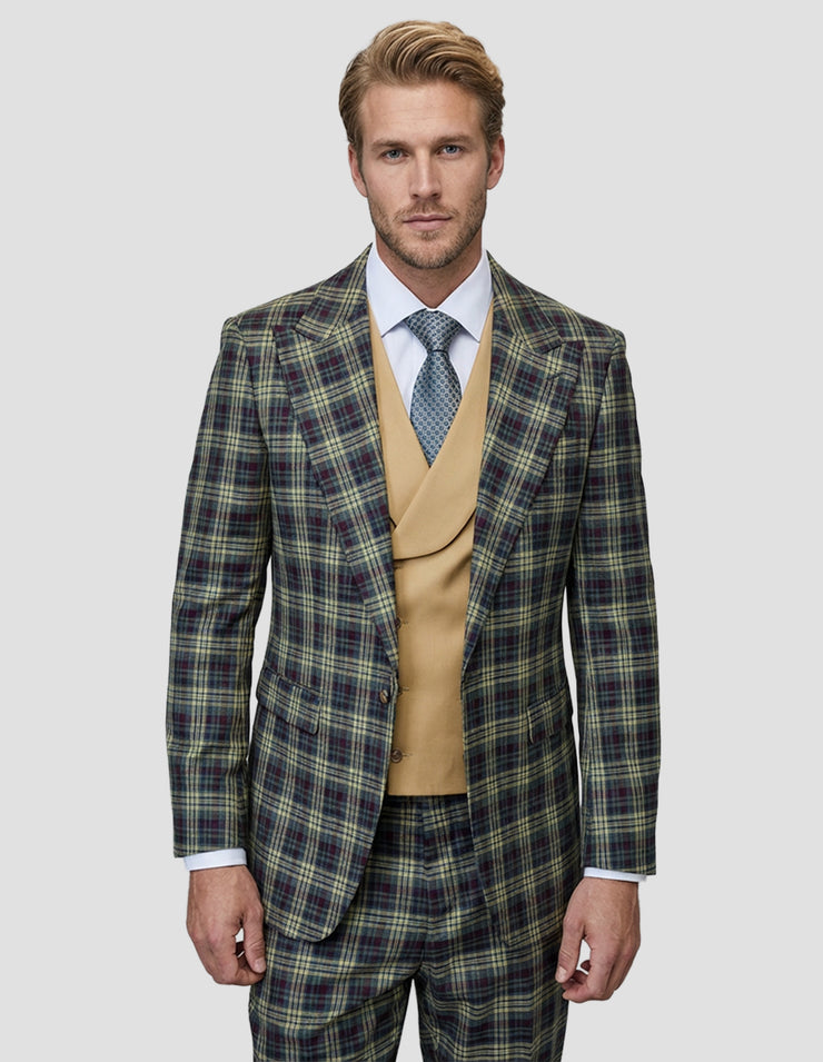 ANCONA 3 PC EGGPLANT PLAID MODERN FIT SUIT