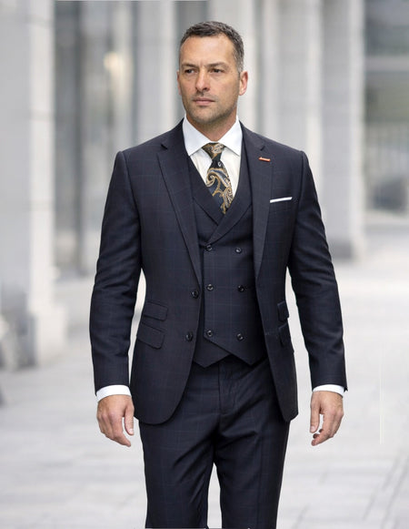 ANGELINI BLACK DOUBLE BREASTED 3 PC SUIT