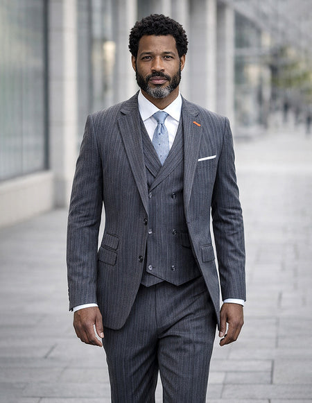 ANGELINI CHARCOAL DOUBLE BREASTED 3 PC SUIT
