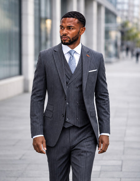 ANGELINI CHARCOAL DOUBLE BREASTED 3 PC SUIT