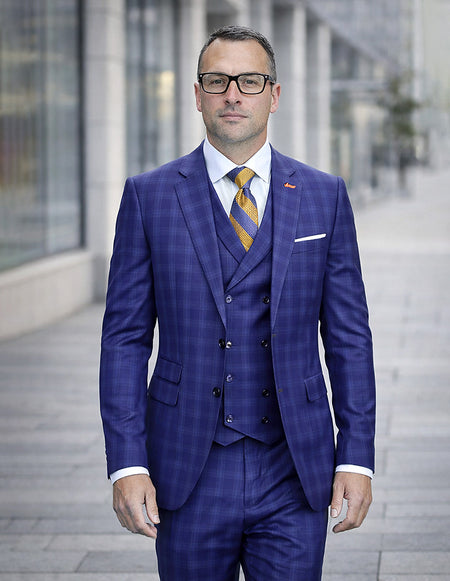 ANGELINI COBALT DOUBLE BREASTED 3 PC SUIT