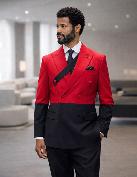 AZURA BLK RED 2 TONE DOUBLE BREASTED SUIT