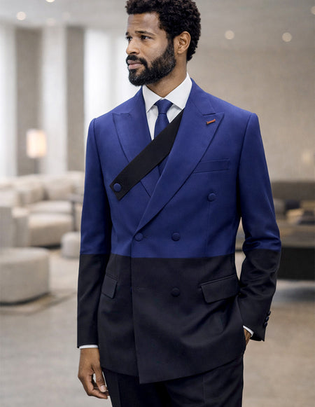 AZURA BLK SAPPHIRE 2 TONE DOUBLE BREASTED SUIT