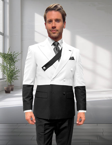 AZURA BLK WHITE 2 TONE DOUBLE BREASTED SUIT