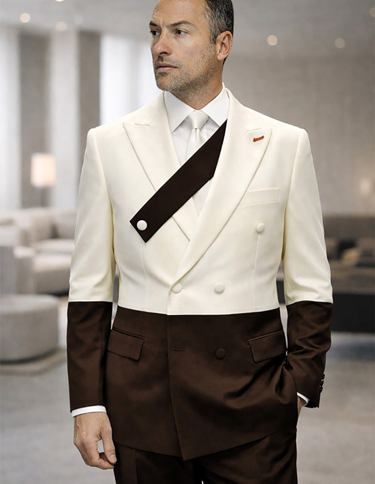 AZURA BROWN 2 TONE DOUBLE BREASTED SUIT