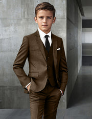BOY'S 5 PC BROWN MODERN FIT SUIT