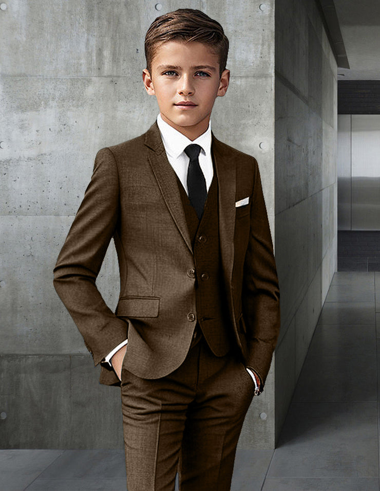 BOY'S 5 PC BROWN MODERN FIT SUIT