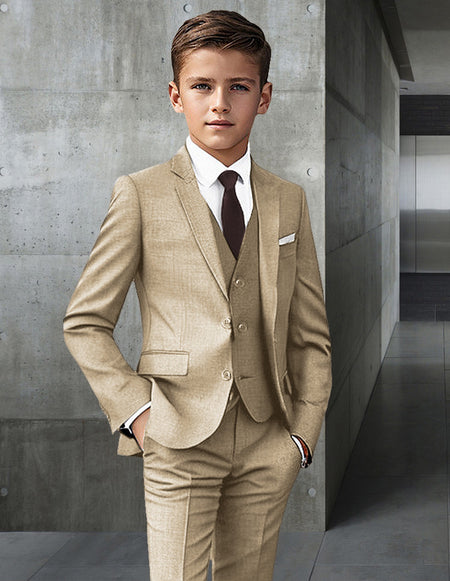 BOY'S 5 PC TAN MODERN FIT SUIT