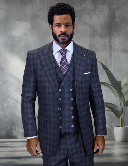 BALANCIGA 3 PC BLACK PLAID REGULAR FIT SUIT