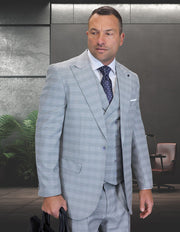 BALANCIGA 3 PC GRAY PLAID REGULAR FIT SUIT