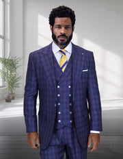 BALANCIGA 3 PC NAVY PLAID REGULAR FIT SUIT
