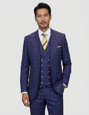 BALANCIGA 3 PC NAVY PLAID REGULAR FIT SUIT