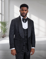 ELIO 3 PC BLACK RHINESTONE MODERN FIT LUXURY TUXEDO