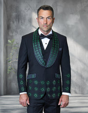 CAVALI 3 PC GREEN & RHINESTONE MODERN FIT LUXURY TUXEDO