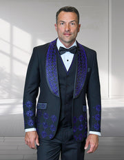 CAVALI 3 PC ROYAL & RHINESTONE MODERN FIT LUXURY TUXEDO