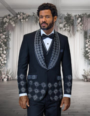 CAVALI 3 PC WHITE & RHINESTONE MODERN FIT LUXURY TUXEDO