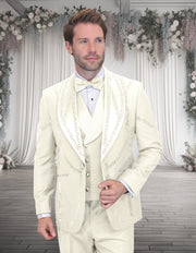 CHIC 3 PC OFF WHITE & RHINESTONE MODERN FIT LUXURY TUXEDO