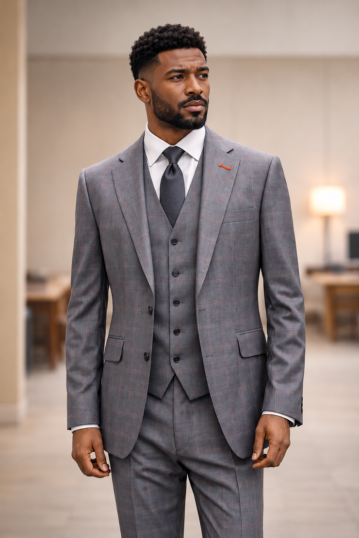 PAGNOLI 3 PC GREY MODERN FIT SUIT
