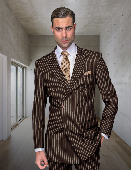 ZARELLI 2 PC BROWN DOUBLE BREASTED REGULAR FIT SUIT