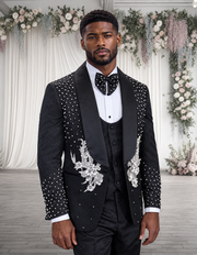 ELIO 3 PC SILVER RHINESTONE MODERN FIT LUXURY TUXEDO
