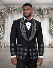 CAVALI 3 PC WHITE & RHINESTONE MODERN FIT LUXURY TUXEDO