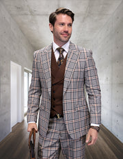 FINO 3 PC TAN PLAID MODERN FIT SUIT