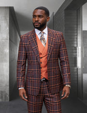 FIRENZE COPPER PLAID MODERN FIT 3 PC SUIT