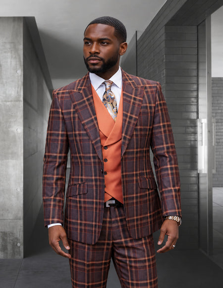 FIRENZE COPPER PLAID MODERN FIT 3 PC SUIT