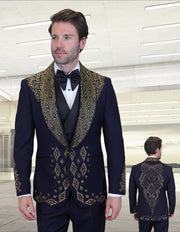 GIOVANI 3 PC GOLD RHINESTONE MODERN FIT LUXURY TUXEDO