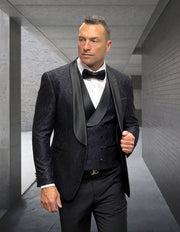 GRAMMY 3 PC BLACK MODERN FIT TUXEDO
