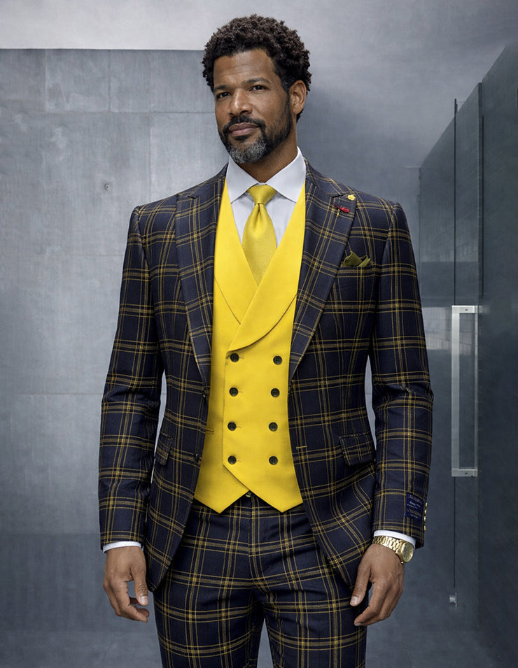 GRETA BLACK YELLOW 3 PC MODERN FIT SUIT