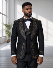 ROBERTO 3 PC GOLD RHINESTONE MODERN FIT LUXURY TUXEDO