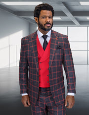 HARTFORD 3 PC BLACK RED MODERN FIT SUIT