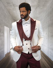 HILTON 3 PC BURGUNDY MODERN FIT TUXEDO